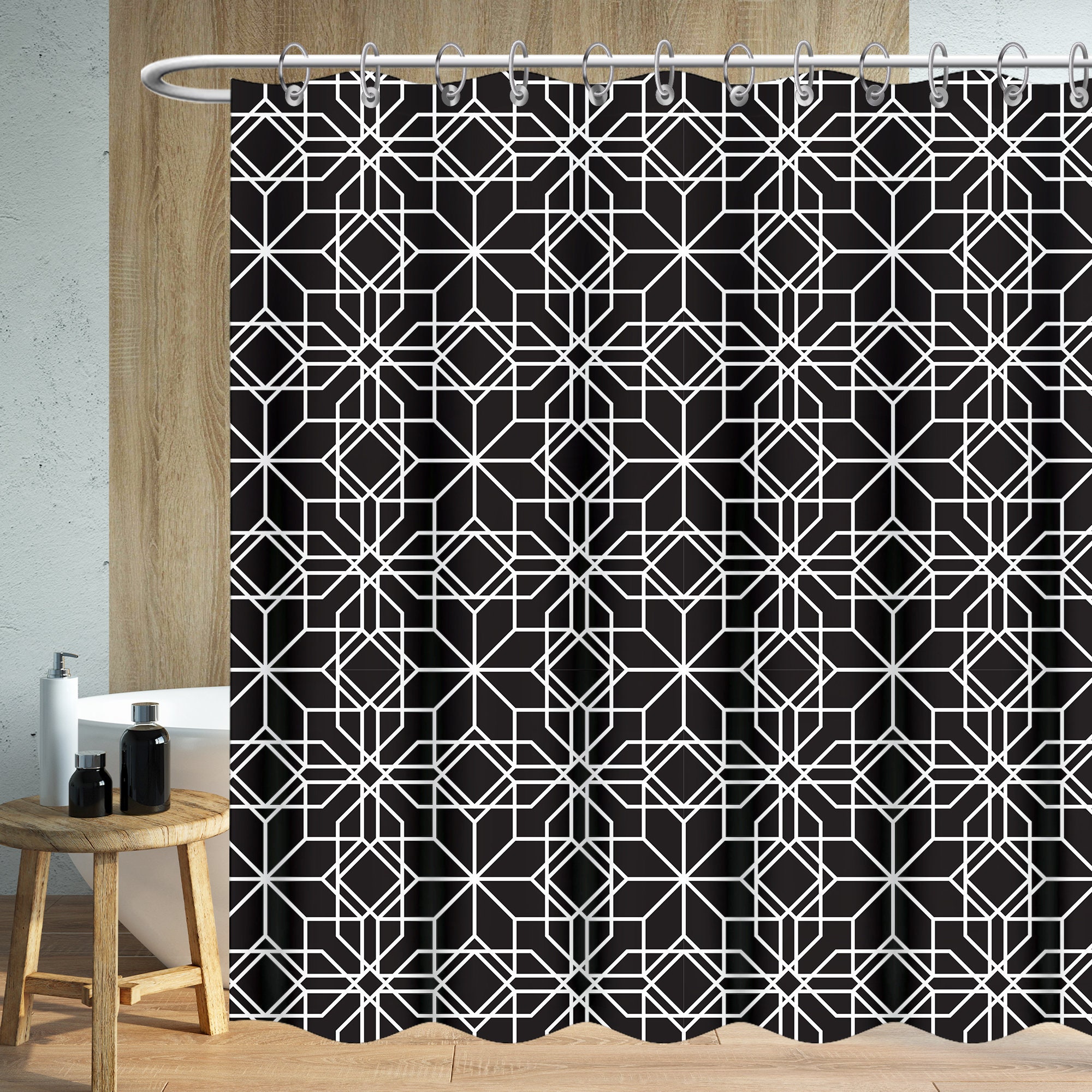 Modern Fabric Bathroom Basics Shower Curtain of Arabesque Geometric Vector Seamless Pattern