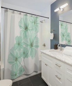 Modern Floral Boho Shower Curtain, Waterproof and Fabric, Stylish Housewarming Gift Bathroom Decoration