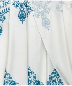 Modern Floral Damask Border Metallic Shimmer Blue and White Shower Curtain - Bathroom and Home Decor