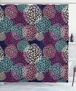 Modern Floral Shower Curtain with Ornate Petals and Leaves for Home Decor in Seafoam Salmon