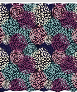 Modern Floral Shower Curtain with Ornate Petals and Leaves for Home Decor in Seafoam Salmon