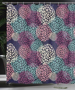 Modern Floral Shower Curtain with Ornate Petals and Leaves for Home Decor in Seafoam Salmon