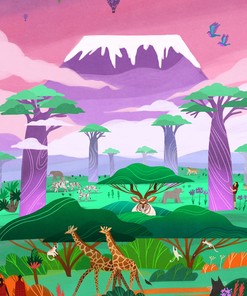 Modern Forest Animal Shower Curtain with Elephant and Giraffe Design