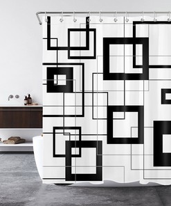 Modern Geometric Black and White Shower Curtain for Chic Bathroom Decor
