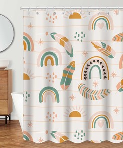 Modern Geometric Boho Shower Curtain with Abstract Art Design 