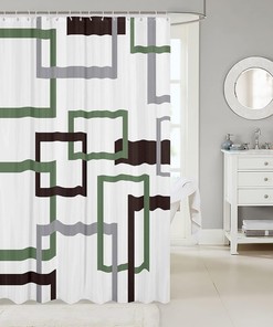 Modern Green Brown Grey Geometric Shower Curtain for Adults Bathroom Decor with Soft Waterproof Material