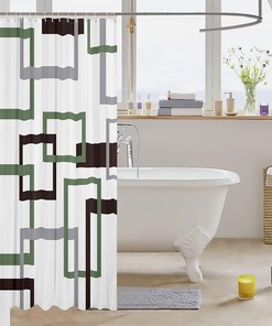 Modern Green Brown Grey Geometric Shower Curtain for Adults Bathroom Decor with Soft Waterproof Material