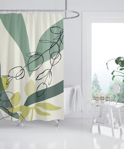 Modern Leaves Shower Curtain - Art Heavy Duty Fabric Waterproof Bathroom Decor