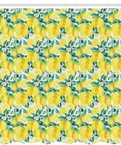 Modern Lemon Flowers Shower Curtain Bathroom Decor 