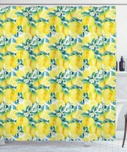 Modern Lemon Flowers Shower Curtain Bathroom Decor