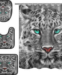 Modern Leopard Shower Curtain and Mat for Simple Bathroom Decor