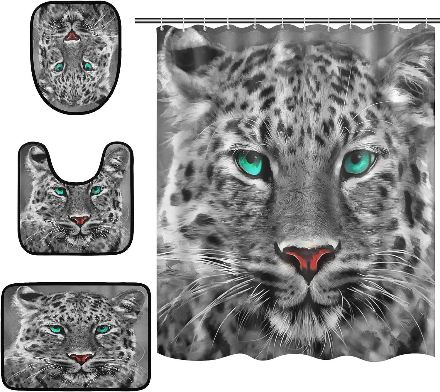 Modern Leopard Shower Curtain and Mat for Simple Bathroom Decor