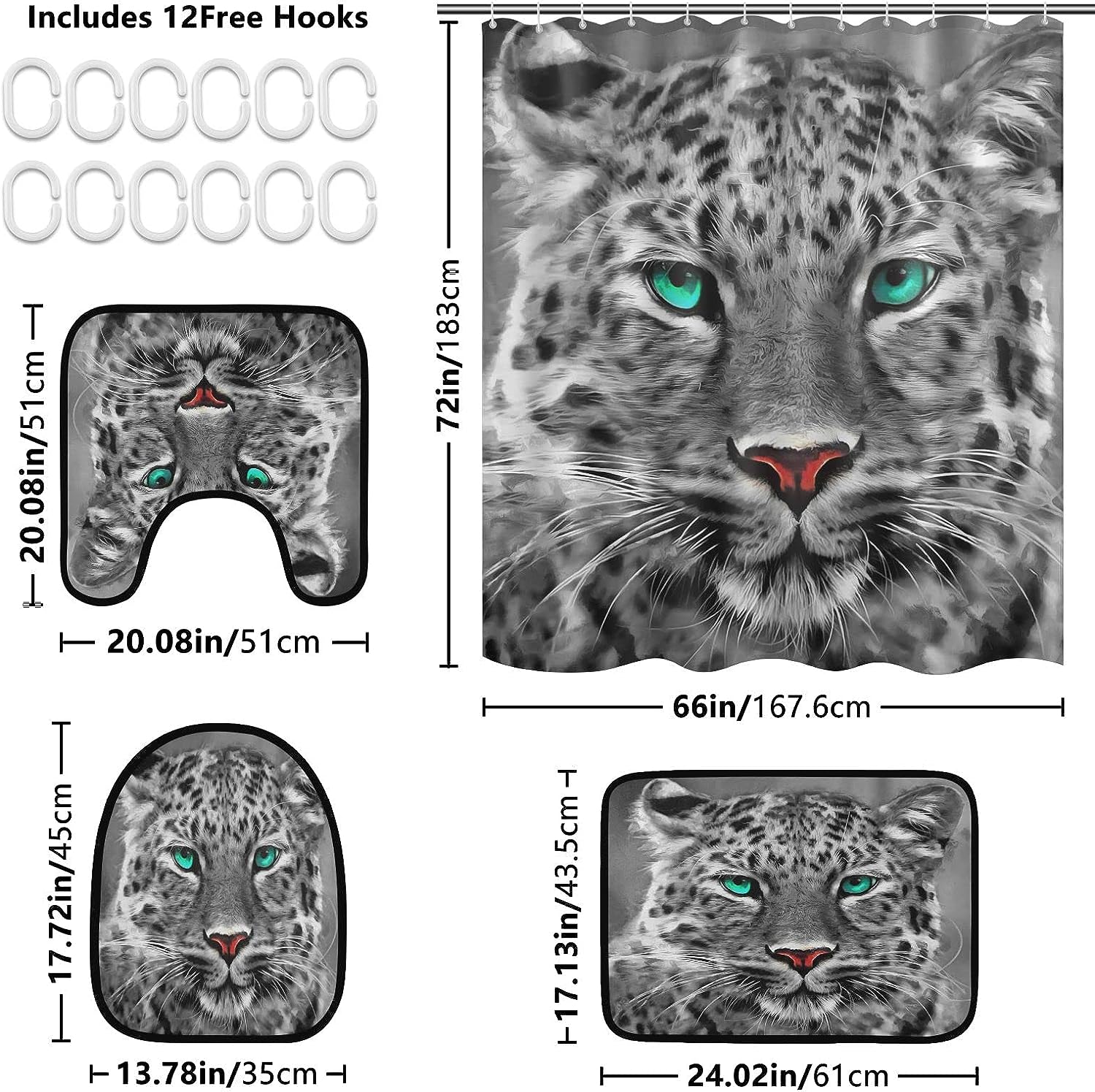 Modern Leopard Shower Curtain and Mat for Simple Bathroom Decor