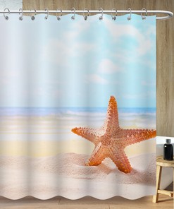 Modern Minimalist Beach Life Shower Curtain with Starfish Design