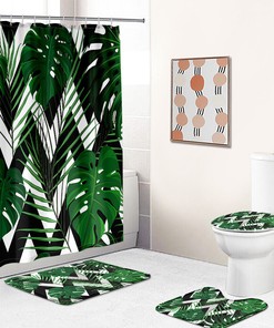 Modern Stripes Print Shower Curtain with Artistic Palm Leaves 