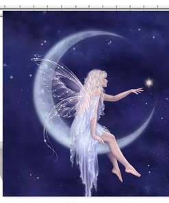 Modern Style Fairy on the Moon Shower and Bath Curtain