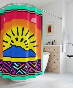 Modern Sunshine Shower Curtain, Boho Art Bathroom Decor