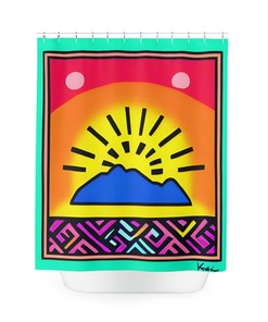 Modern Sunshine Shower Curtain, Boho Art Bathroom Decor
