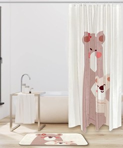 Mom Hugging Cub Waterproof Shower Curtain with Bear Illustration for Bathroom
