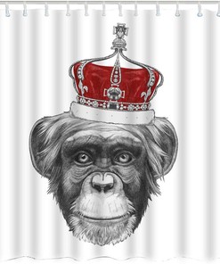 Monkey King with Crown Shower Curtain - Cool Trendy Animal Bathroom Decor