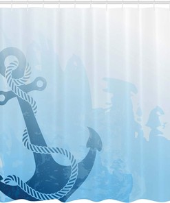 Monochrome Anchor Deep Sea Nautical Shower Curtain Pale Blue Bathroom Decor