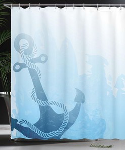 Monochrome Anchor Deep Sea Nautical Shower Curtain Pale Blue Bathroom Decor