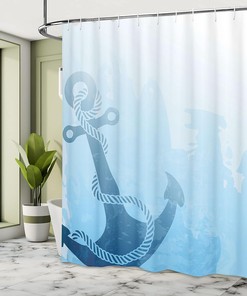 Monochrome Anchor Deep Sea Nautical Shower Curtain Pale Blue Bathroom Decor