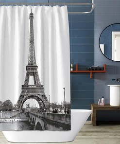 Monochrome Eiffel Tower Bathroom Shower Curtain - Waterproof Fabric