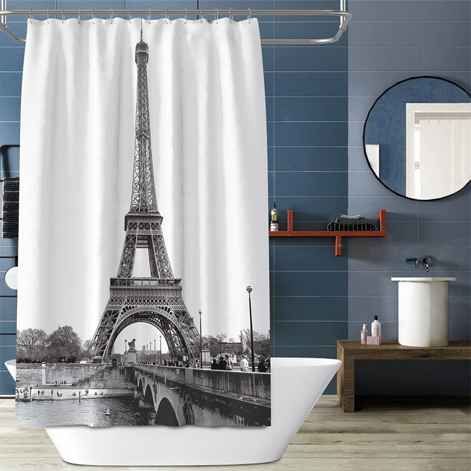 Monochrome Eiffel Tower Bathroom Shower Curtain Waterproof Fabric