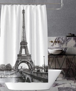Monochrome Eiffel Tower Bathroom Shower Curtain - Waterproof Fabric