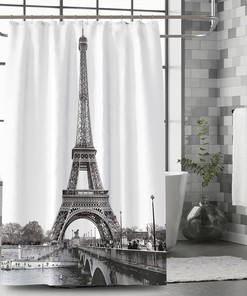 Monochrome Eiffel Tower Bathroom Shower Curtain - Waterproof Fabric
