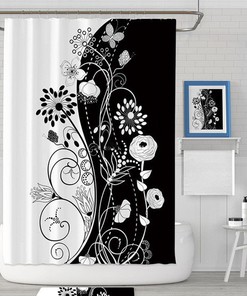 Monochrome Floral Shower Curtain - Modern and Minimalist Bathroom Decor with Black and White Flowers