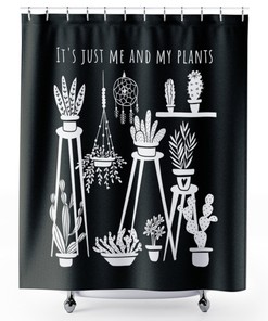Monochrome Plants Shower Curtain - Cactus and Succulent Bathroom Decor with Black and White Print