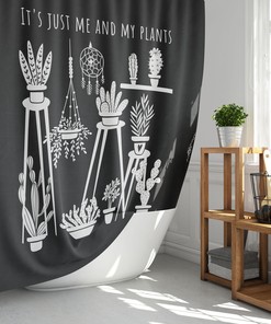 Monochrome Plants Shower Curtain - Cactus and Succulent Bathroom Decor with Black and White Print