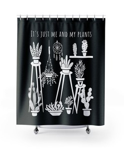 Monochrome Plants Shower Curtain - Cactus and Succulent Bathroom Decor with Black and White Print