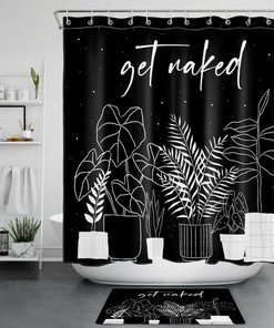 Monstera Leaf Funny Word Shower Curtain - Tropical Bathroom Accessory
