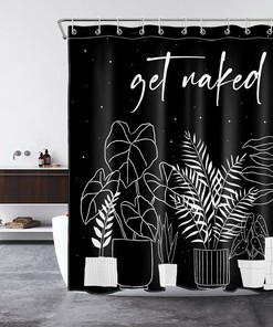 Monstera Leaf Funny Word Shower Curtain - Tropical Bathroom Accessory