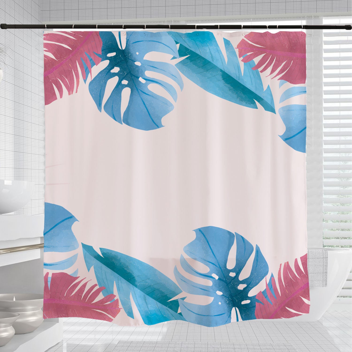 Monstera Shower Curtain with Boho Leaves Design, Customizable Sizes, Perfect for Bathroom Home Decor - Bathroom Curtain