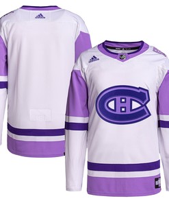 Montreal Canadiens Adidas Hockey Fights Cancer Primegreen Authentic Blank Practice Jersey - White/purple Nhl