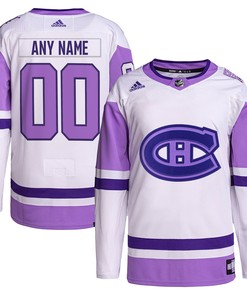 Montreal Canadiens Adidas Hockey Fights Cancer Primegreen Authentic Custom Jersey - White/purple Custom Jerseys Nhl