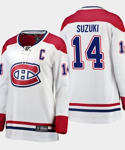 Montreal Canadiens Nick Suzuki 14 White 2023 Captain Patch Away Jersey Women