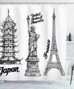Monument of Liberty Eiffel Tower Shower Curtain, Japanese Building Urban for Home Bathroom Decor