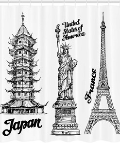 Monument of Liberty Eiffel Tower Shower Curtain, Japanese Building Urban for Home Bathroom Decor