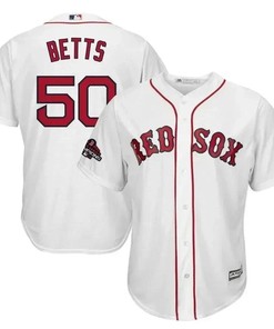 Mookie Betts Boston Red Sox 2018 World Series Champions Team Logo Player Jersey - White