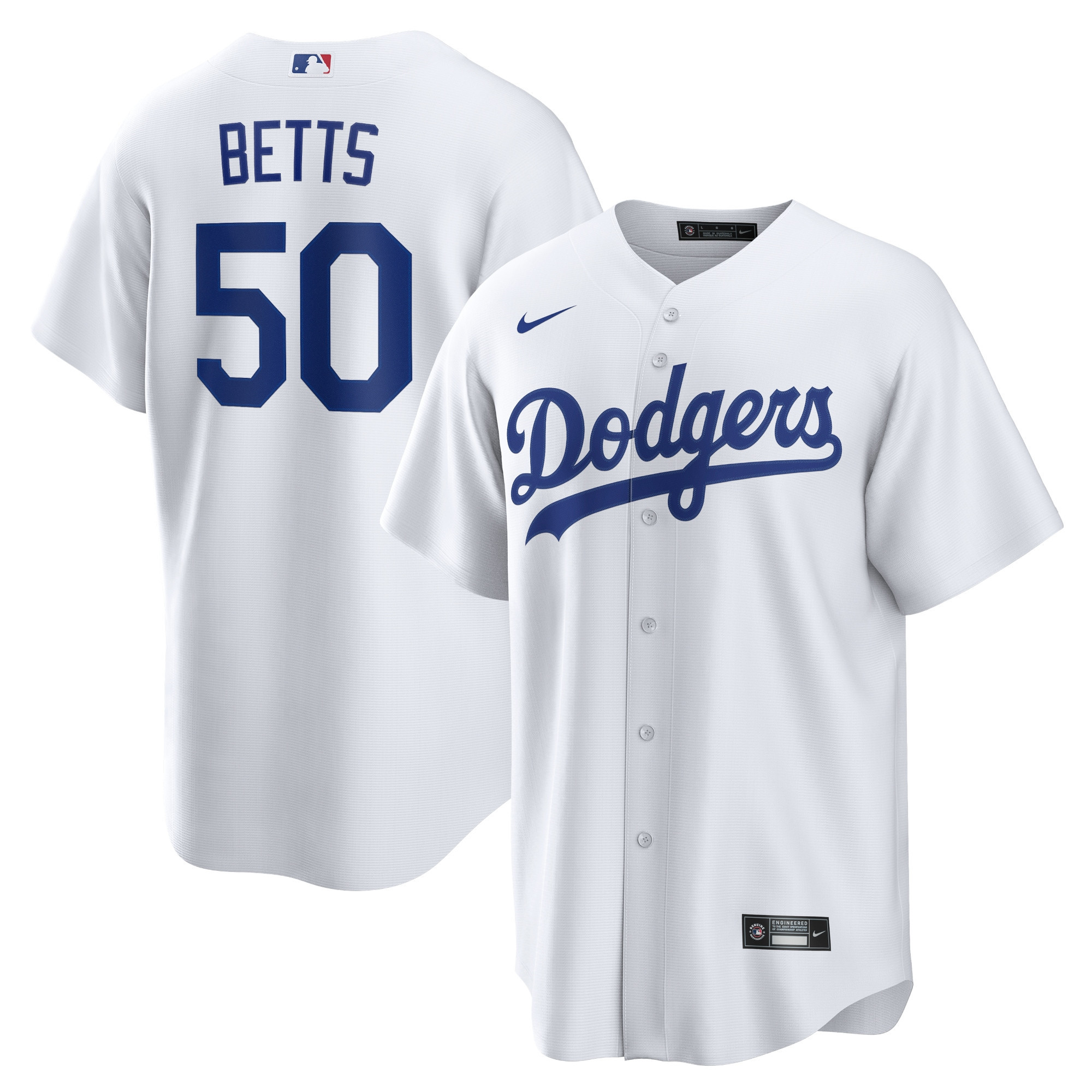 Mookie Betts Los Angeles Dodgers Home Replica Player Name Jersey White Mlb