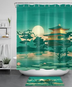 Moon Night Lotus Lake Shower Curtain - Home Decor Bathroom Curtain