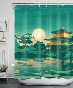 Moon Night Lotus Lake Shower Curtain - Home Decor Bathroom Curtain