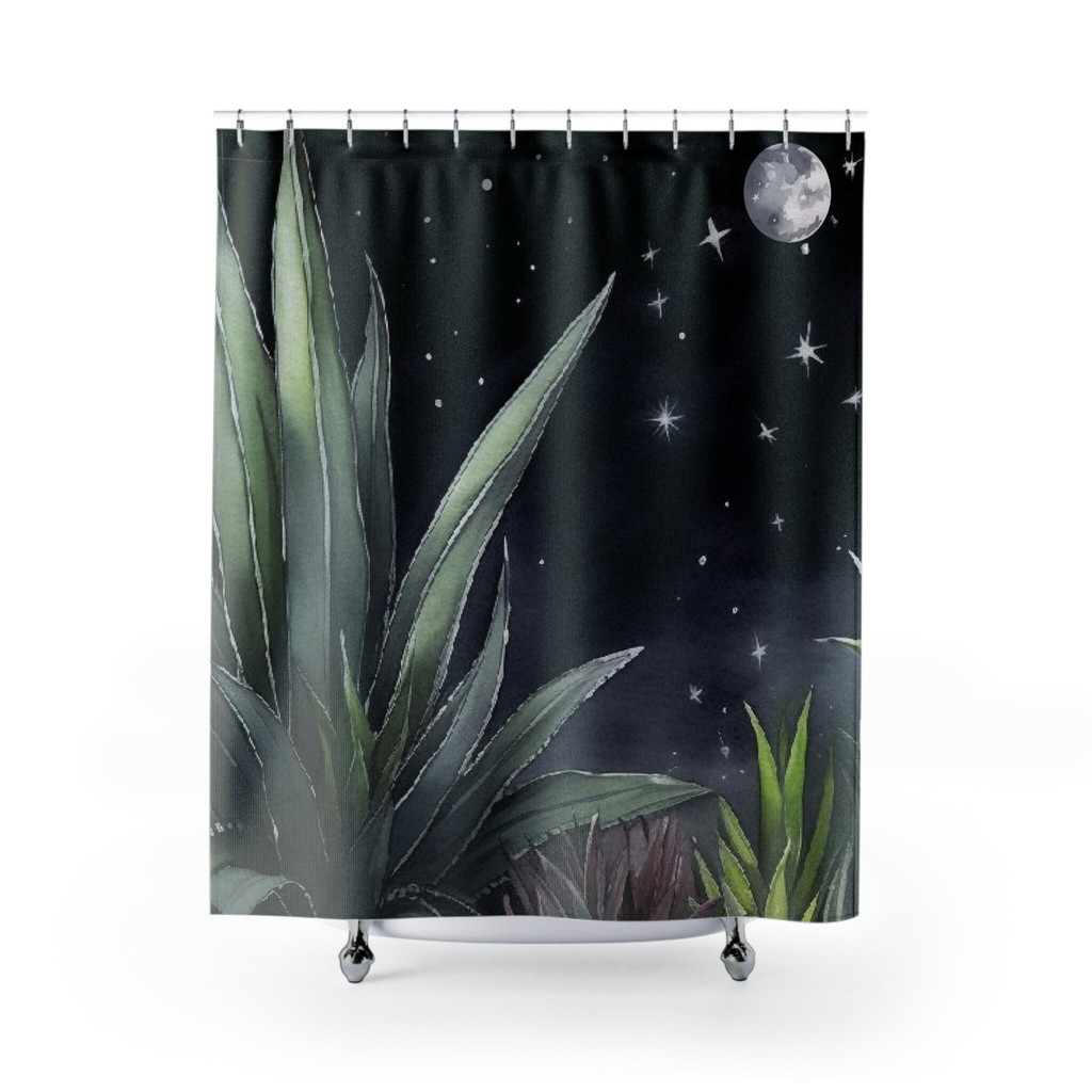 Moon Phases & Aloe Shower Curtain Celestial Fungi Bathroom Decor