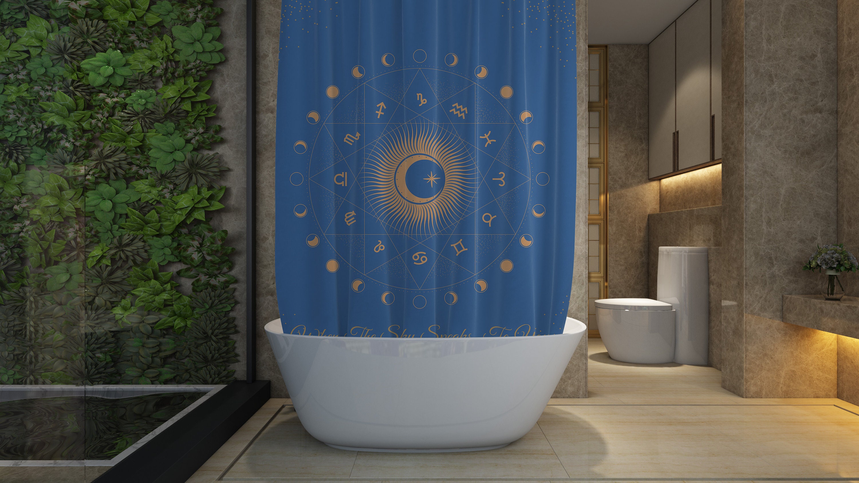Moon Phases Shower Curtain - Celestial Bathroom Decor