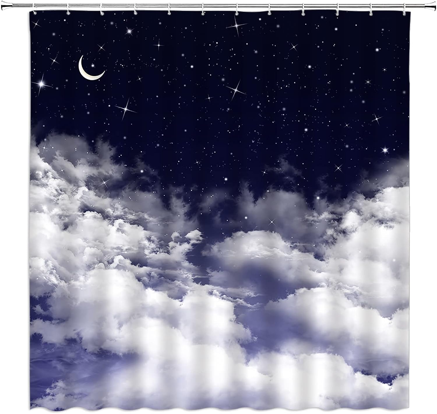 Moon Shower Curtain with Night Starry Sky Stars Fantasy Galaxy Universe Black Cosmic Fabric - Perfect for Bathroom Curtains Decor